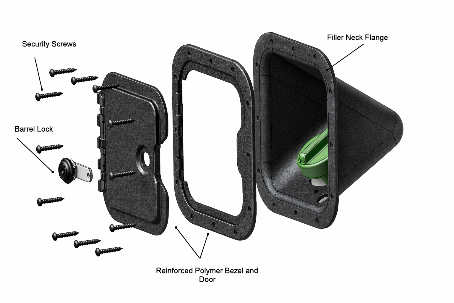 Work Truck Fuel Vault + Bezel Bundle — Small 3-Pack — bolt-on locking fuel door for Ford and Ram work trucks