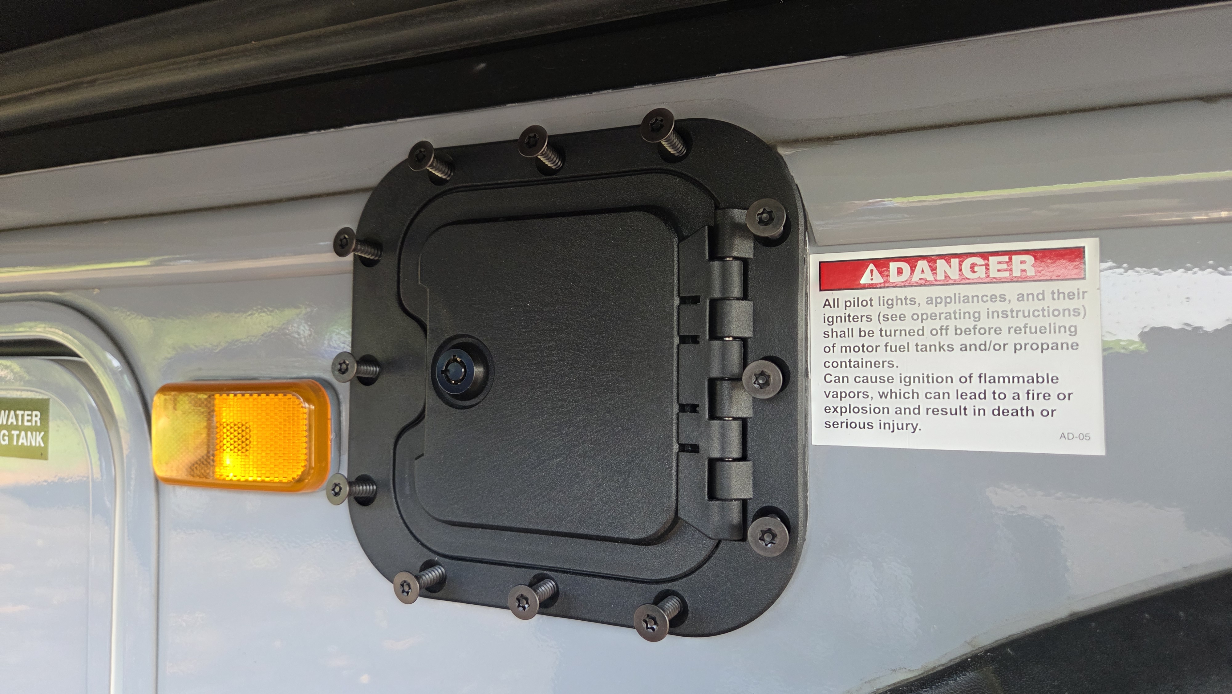 The RV Fuel Vault installed on a 2024 Entegra Coach Esteem XL 32U