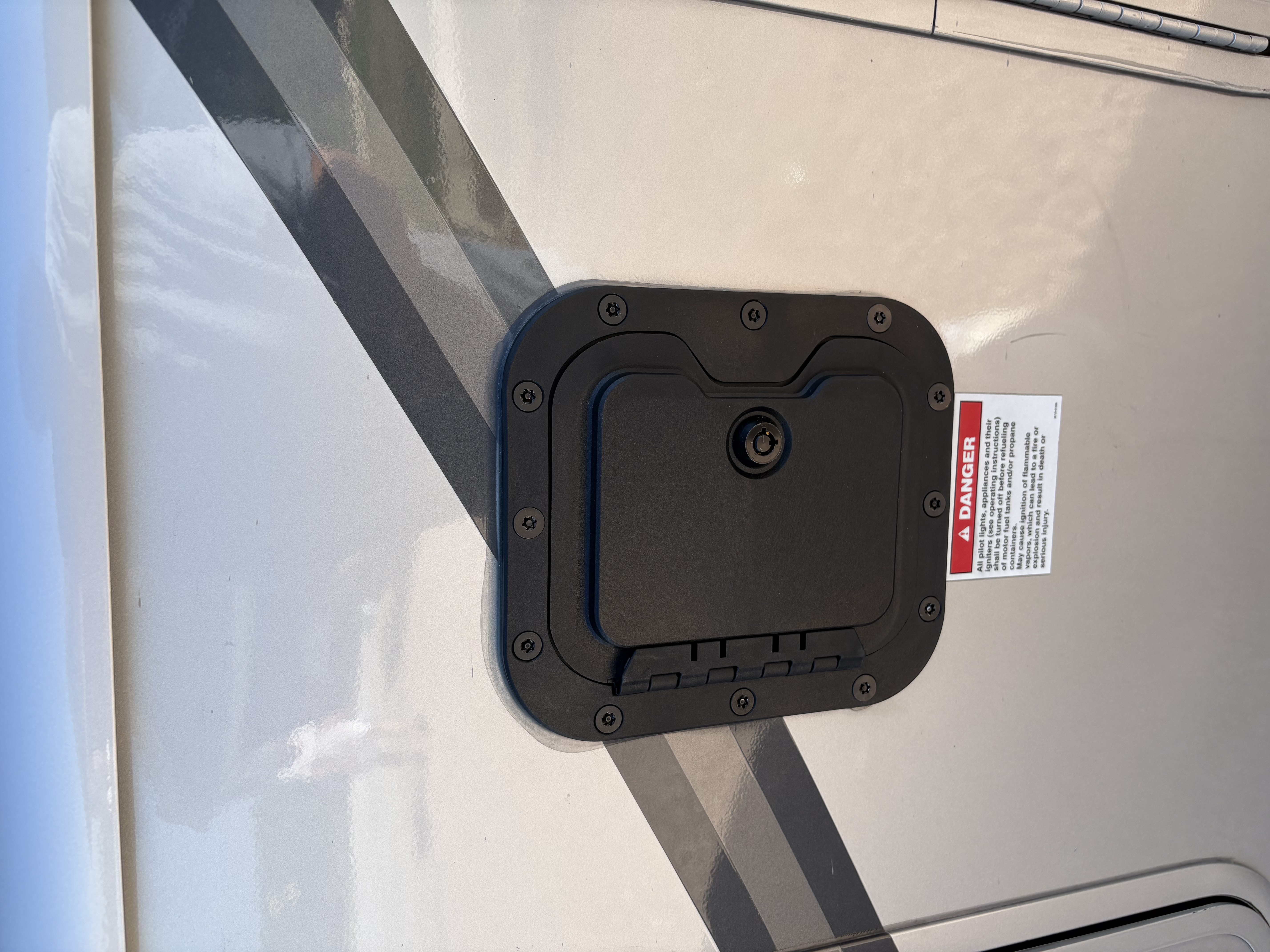 The RV Fuel Vault installed on a 2021 Holiday Rambler Invicta 32RW