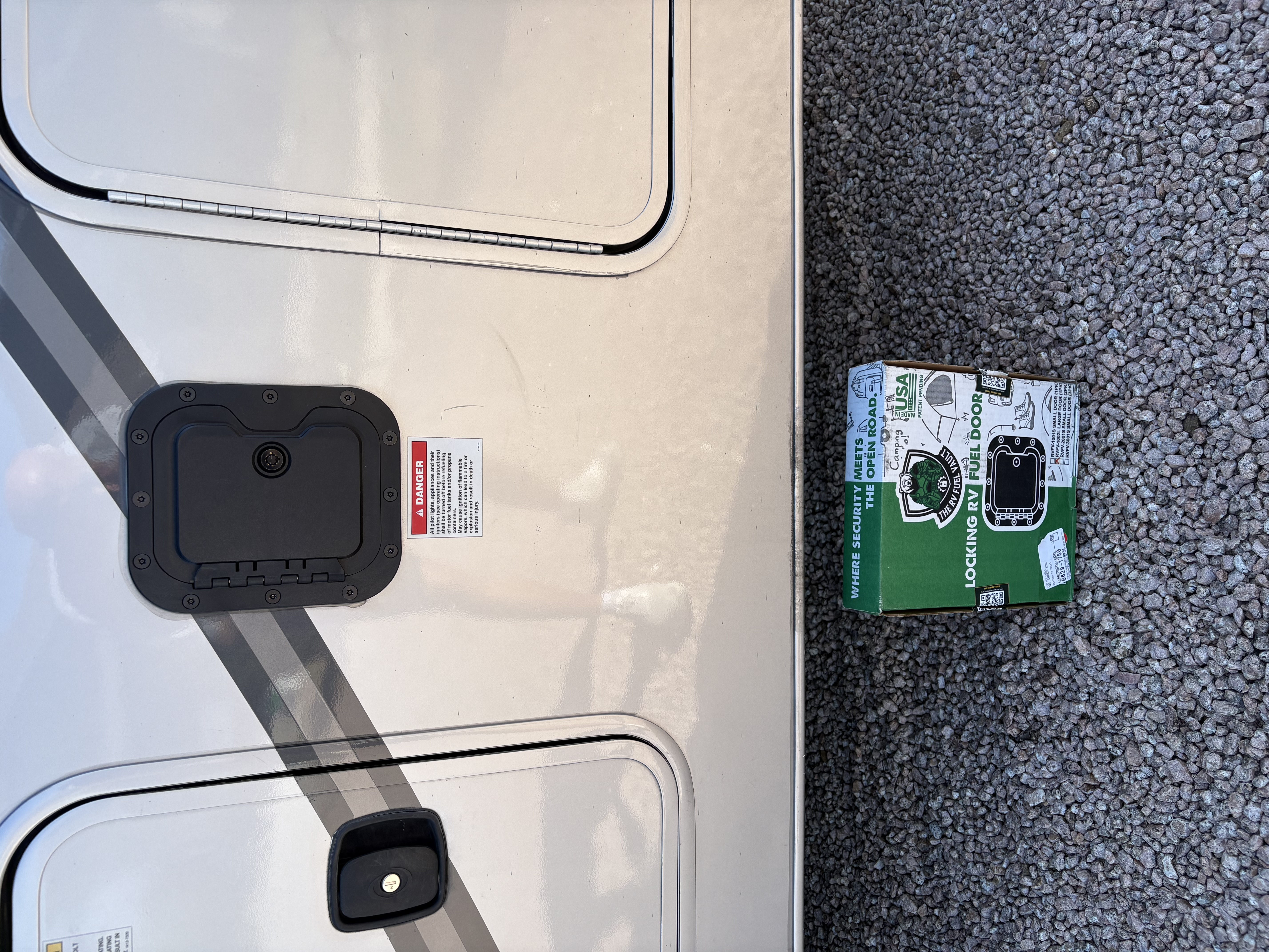 The RV Fuel Vault installed on a 2021 Holiday Rambler Invicta 32RW
