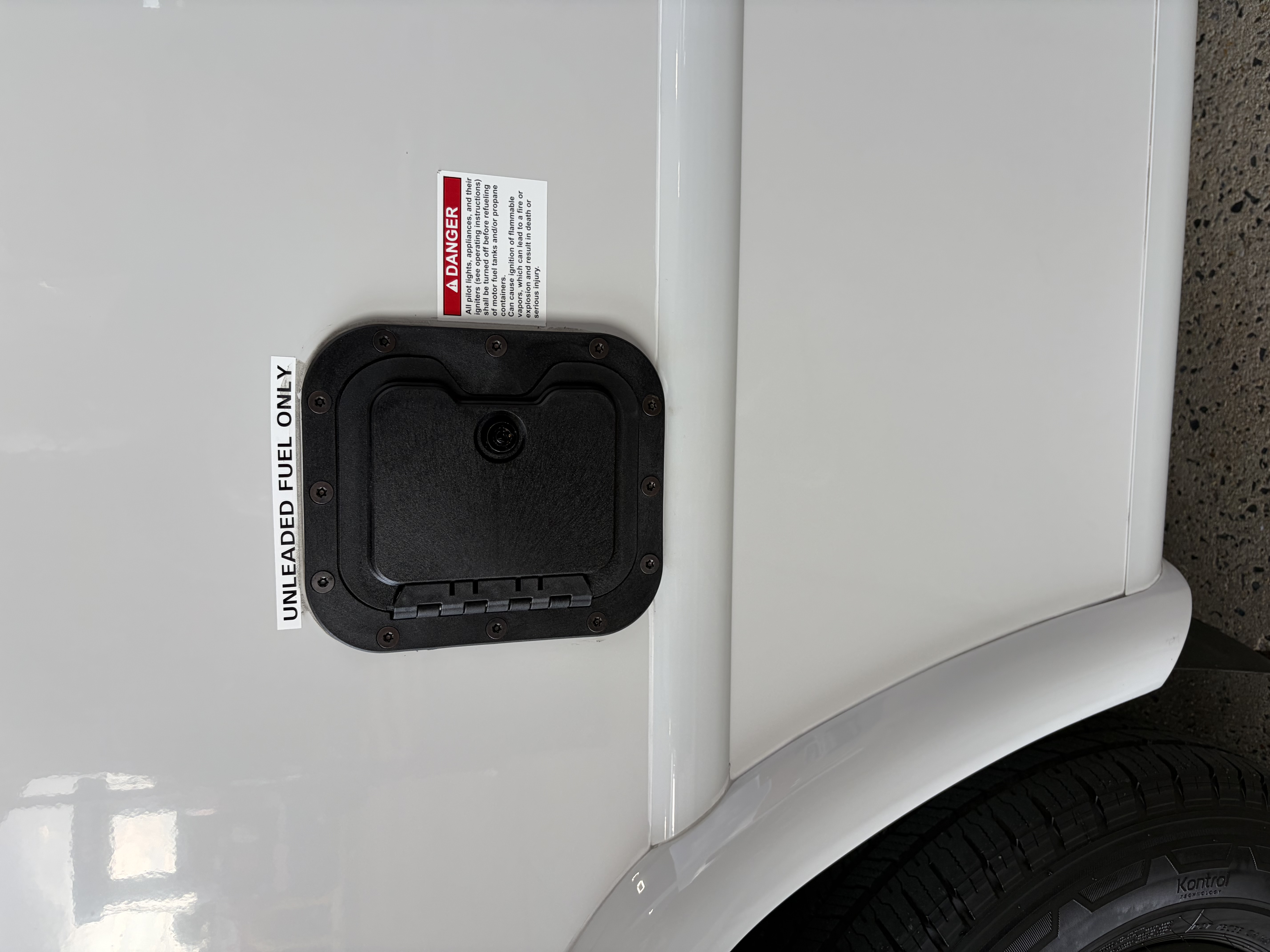 The RV Fuel Vault installed on a 2026 Thor Vegas 26.2